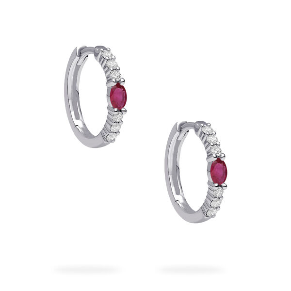 White Gold Ruby and Diamond Hoop Earrings